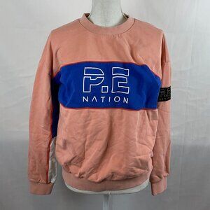 P.E. Nation Sweatshirt Style Top S Peach Blue Red Crewneck Long Sleeve